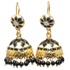 Earrings Enamel Jhumki Dangle Sterling Silver 925 Black Beads Traditional E282